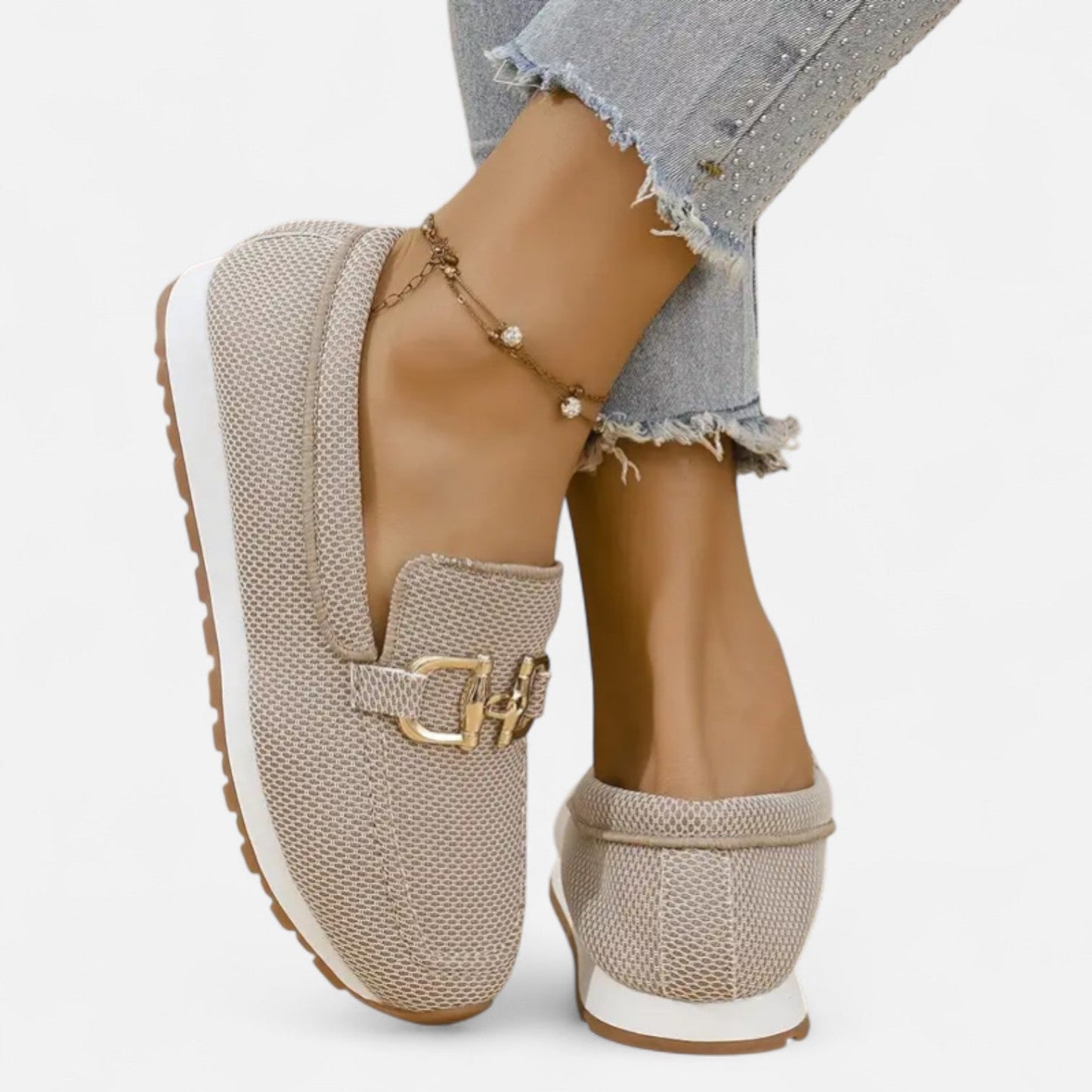 AlignFeet | Women’s Slip-On Loafers – Gold Detail, Lightweight All-Season Comfort