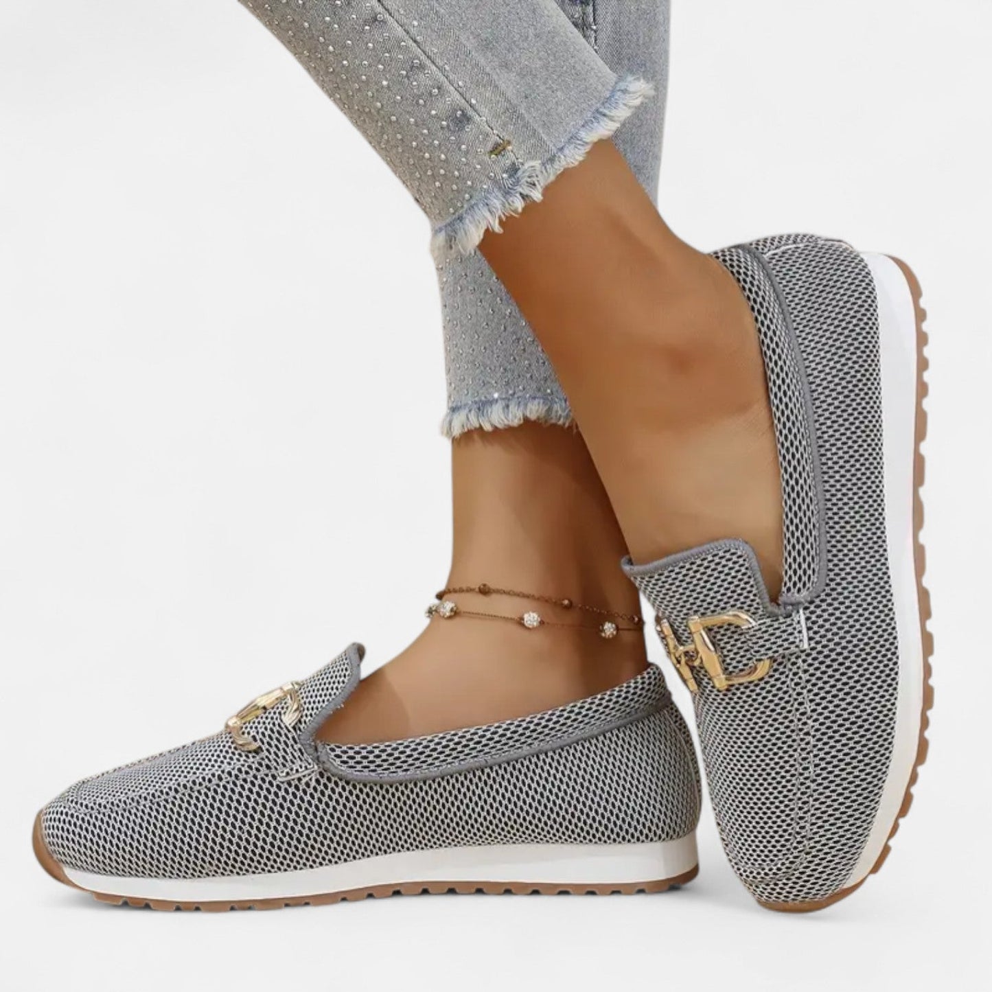 AlignFeet | Women’s Slip-On Loafers – Gold Detail, Lightweight All-Season Comfort