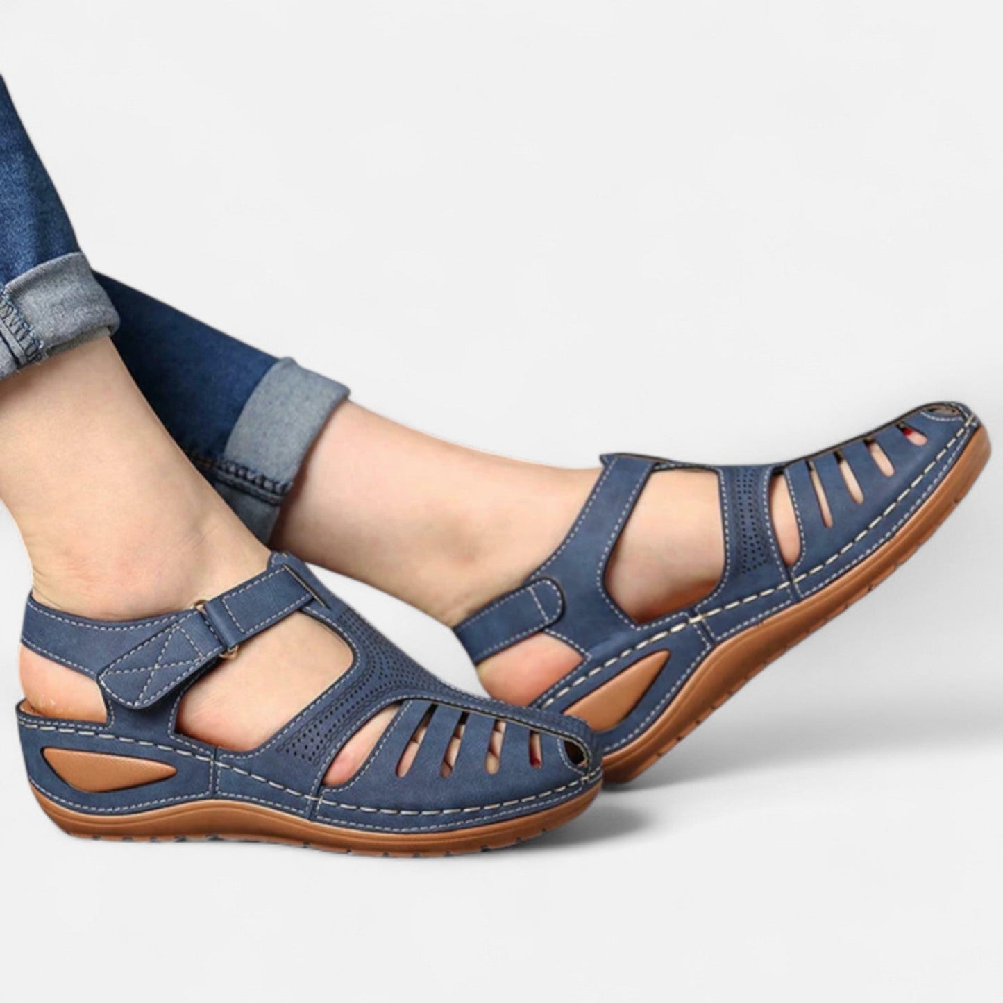 AlignFeet | Women’s Leather Cutout Sandals – Cushioned Wedge, Everyday Breathability