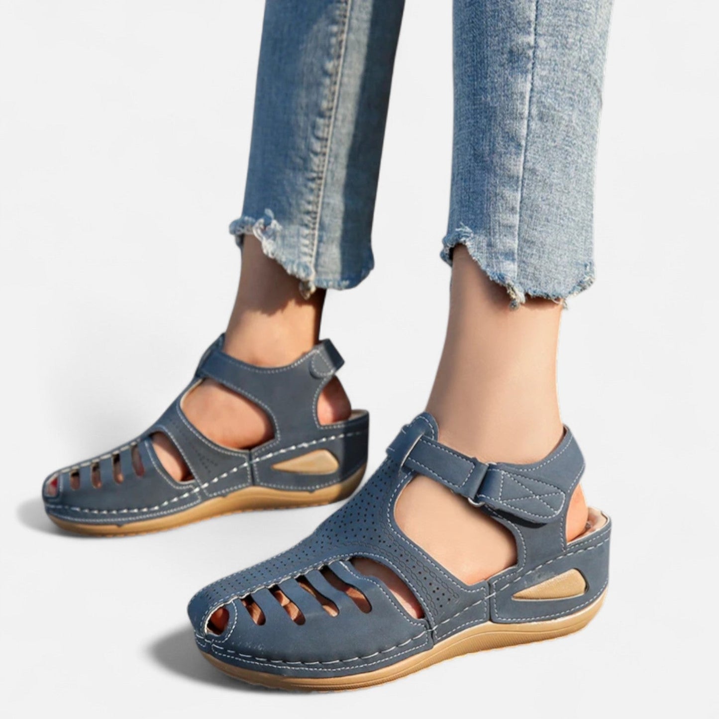 AlignFeet | Women’s Leather Cutout Sandals – Cushioned Wedge, Everyday Breathability