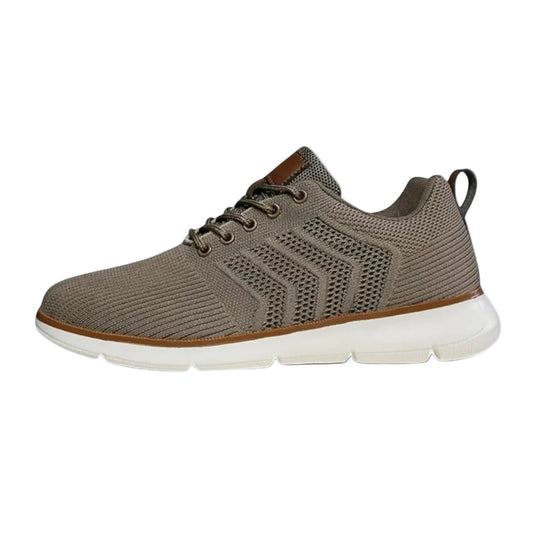 Gray sneaker with brown accents on a white background