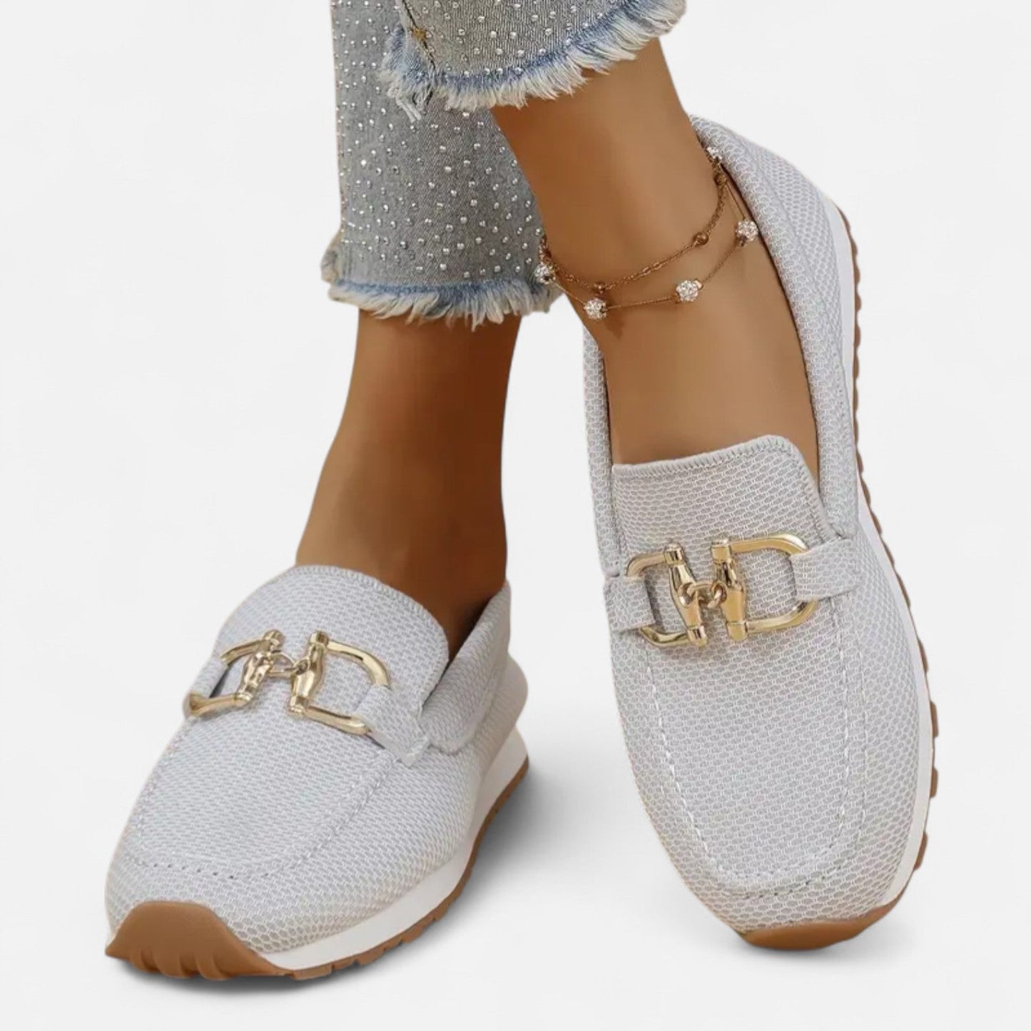 AlignFeet | Women’s Slip-On Loafers – Gold Detail, Lightweight All-Season Comfort