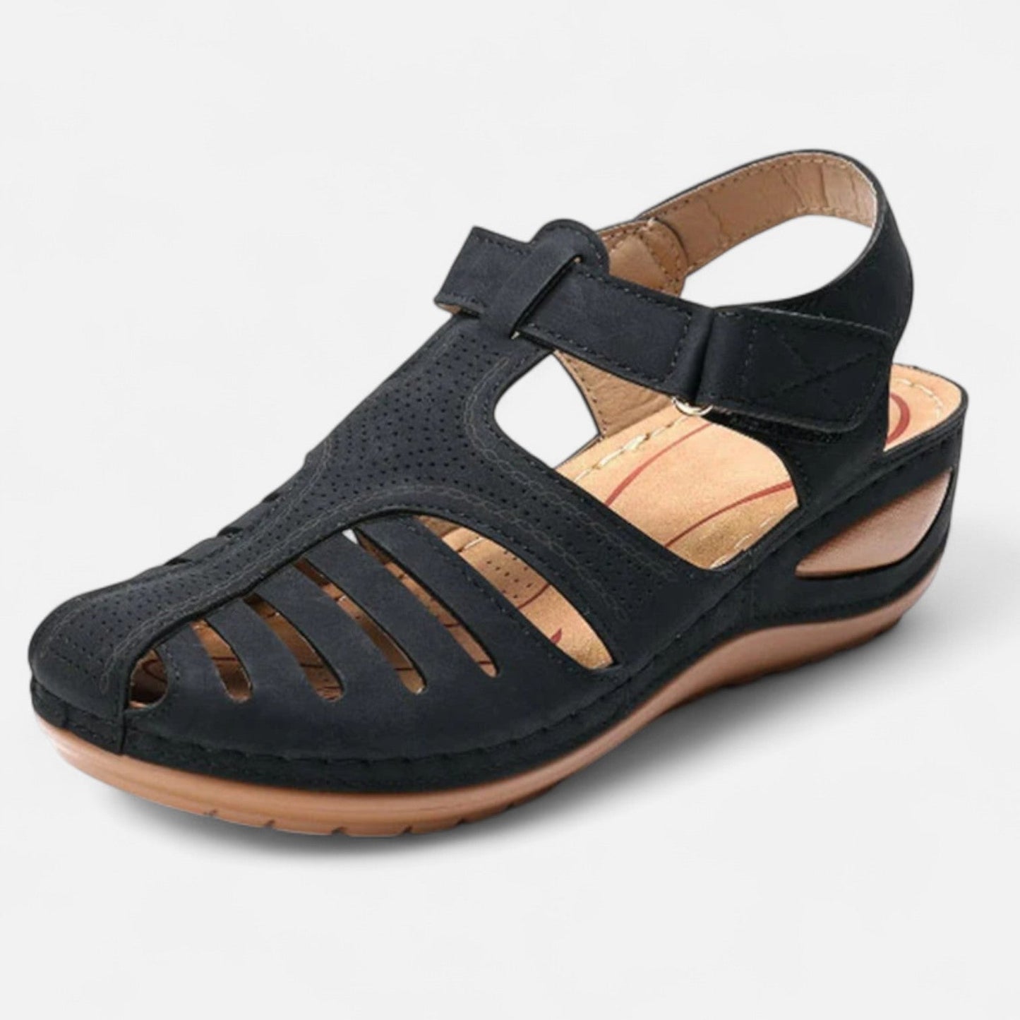 AlignFeet | Women’s Leather Cutout Sandals – Cushioned Wedge, Everyday Breathability