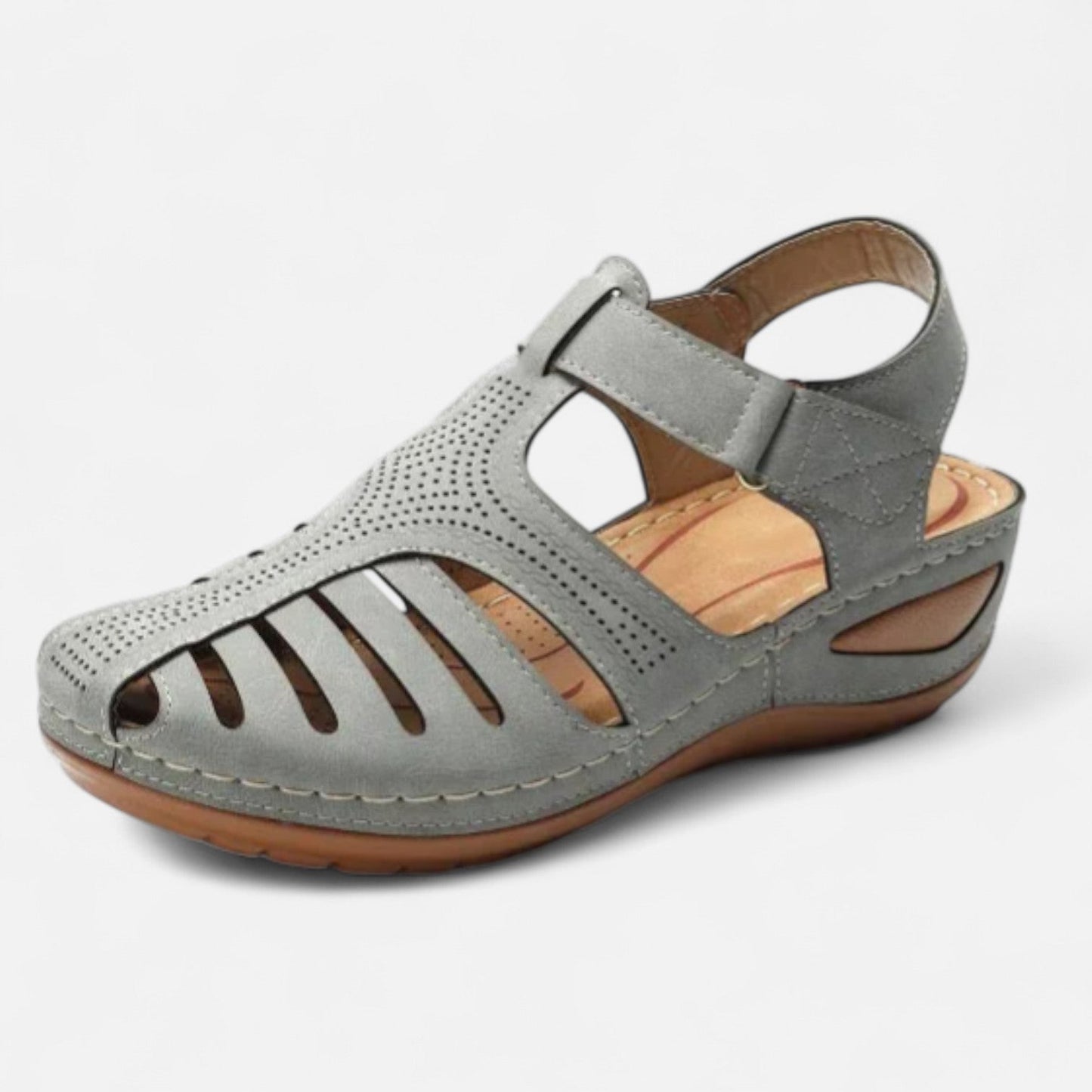 AlignFeet | Women’s Leather Cutout Sandals – Cushioned Wedge, Everyday Breathability
