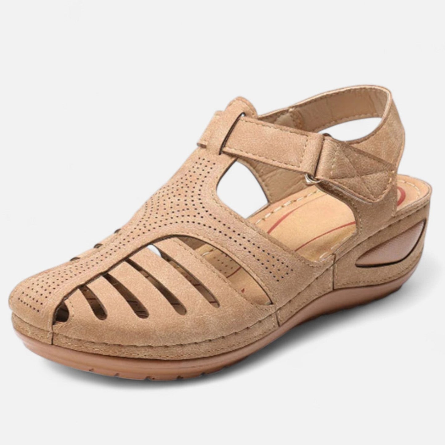 AlignFeet | Women’s Leather Cutout Sandals – Cushioned Wedge, Everyday Breathability