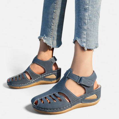 AlignFeet | Women’s Leather Cutout Sandals – Cushioned Wedge, Everyday Breathability