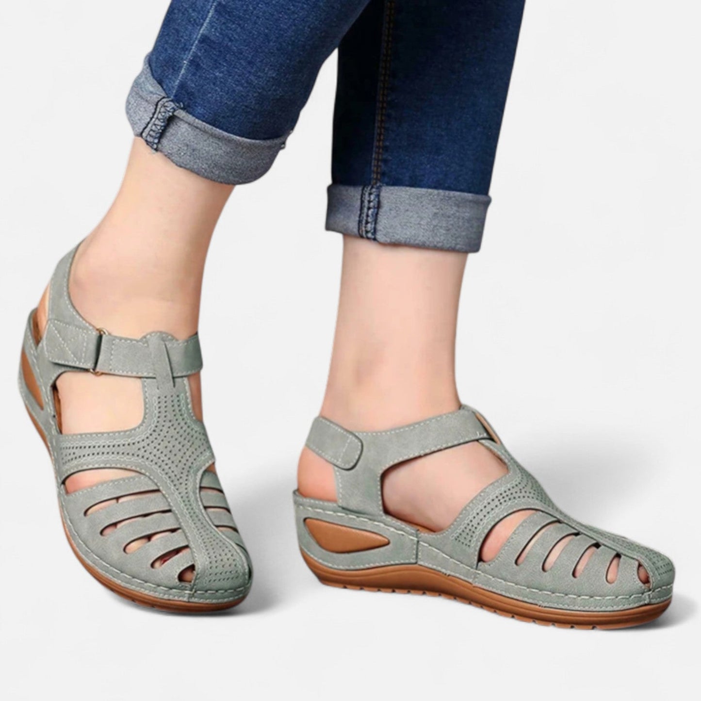 AlignFeet | Women’s Leather Cutout Sandals – Cushioned Wedge, Everyday Breathability