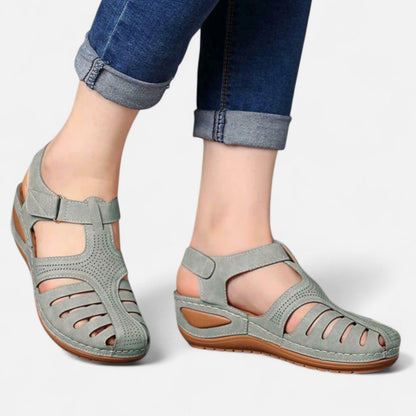 AlignFeet | Women’s Leather Cutout Sandals – Cushioned Wedge, Everyday Breathability