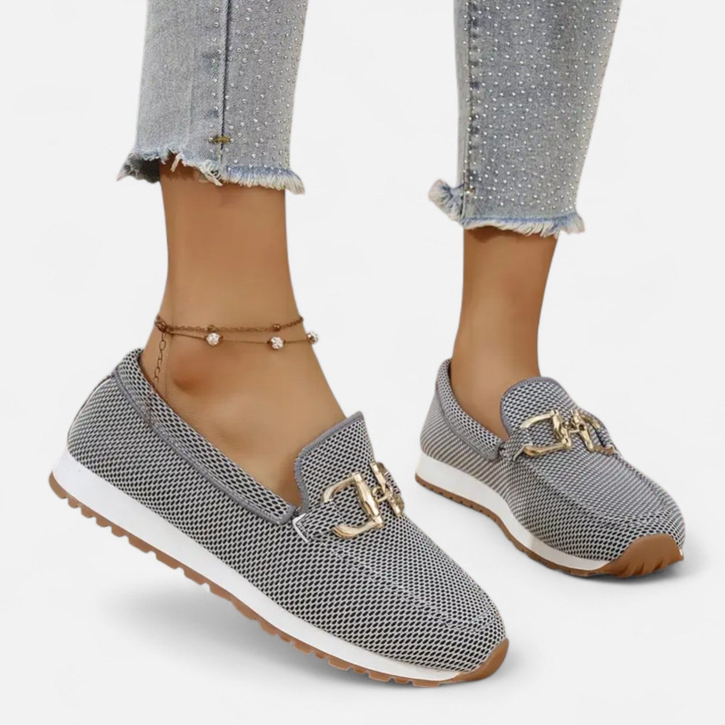 AlignFeet | Women’s Slip-On Loafers – Gold Detail, Lightweight All-Season Comfort
