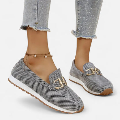 AlignFeet | Women’s Slip-On Loafers – Gold Detail, Lightweight All-Season Comfort