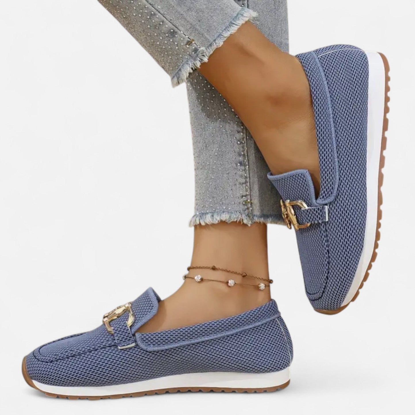 AlignFeet | Women’s Slip-On Loafers – Gold Detail, Lightweight All-Season Comfort