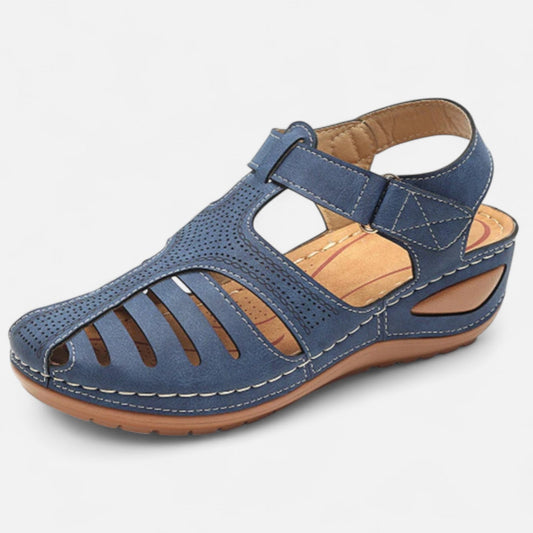 AlignFeet | Women’s Leather Cutout Sandals – Cushioned Wedge, Everyday Breathability