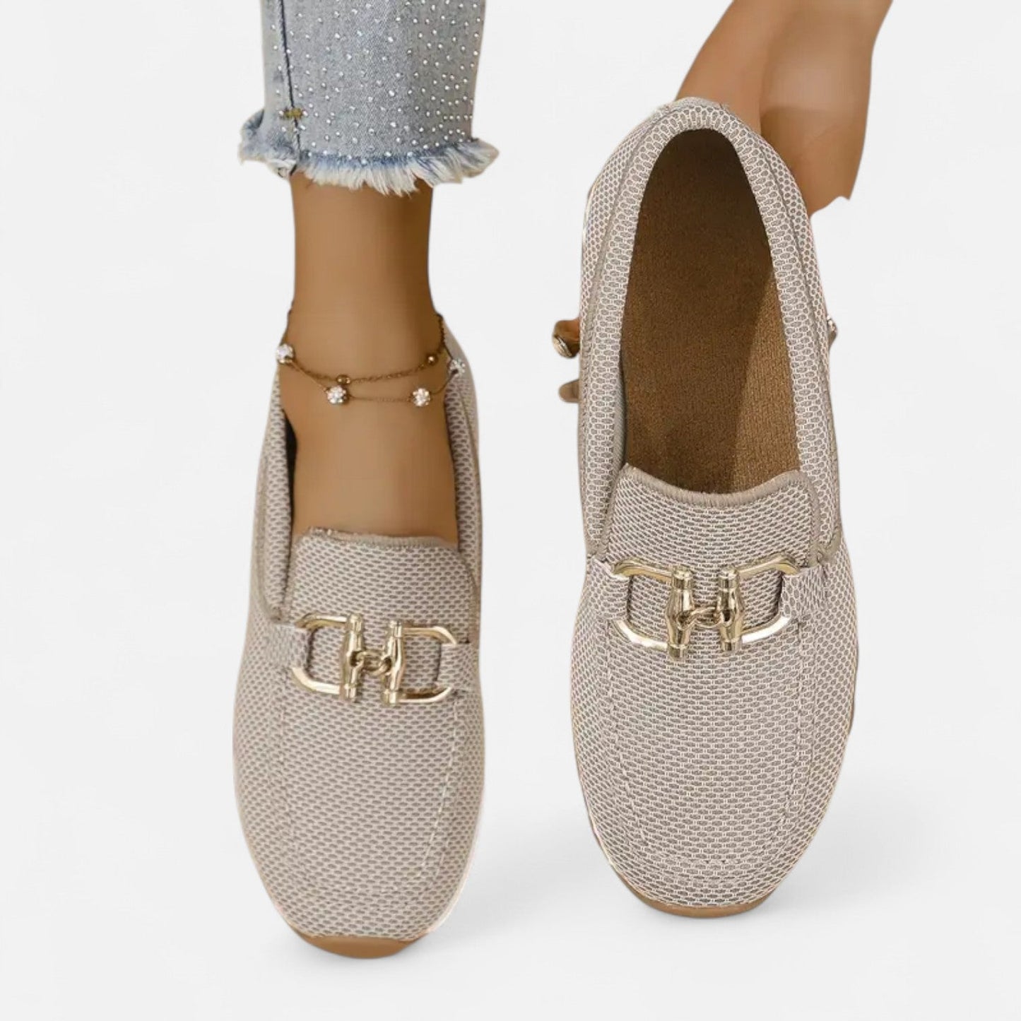 AlignFeet | Women’s Slip-On Loafers – Gold Detail, Lightweight All-Season Comfort