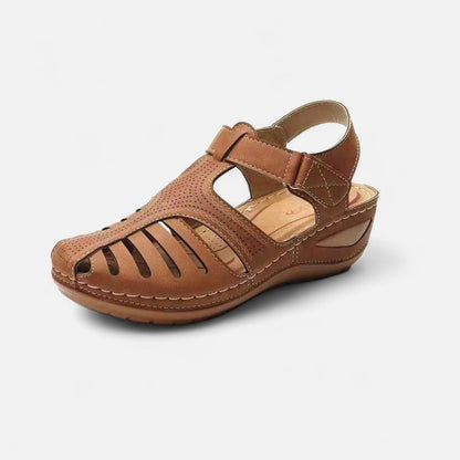 AlignFeet | Women’s Leather Cutout Sandals – Cushioned Wedge, Everyday Breathability