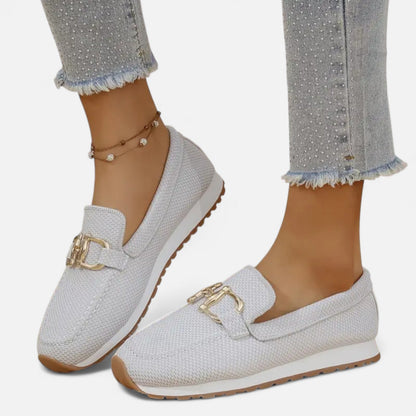 AlignFeet | Women’s Slip-On Loafers – Gold Detail, Lightweight All-Season Comfort