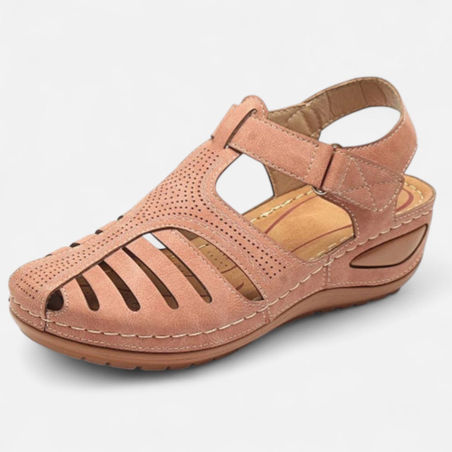 AlignFeet | Women’s Leather Cutout Sandals – Cushioned Wedge, Everyday Breathability