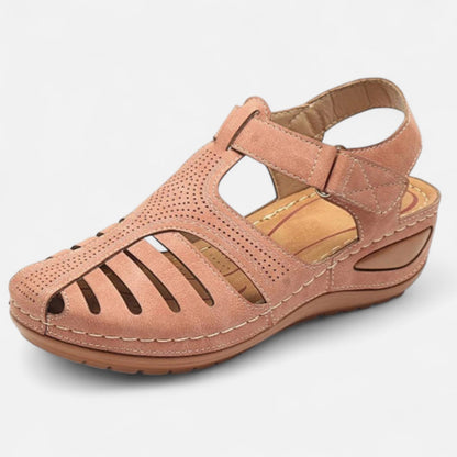 AlignFeet | Women’s Leather Cutout Sandals – Cushioned Wedge, Everyday Breathability