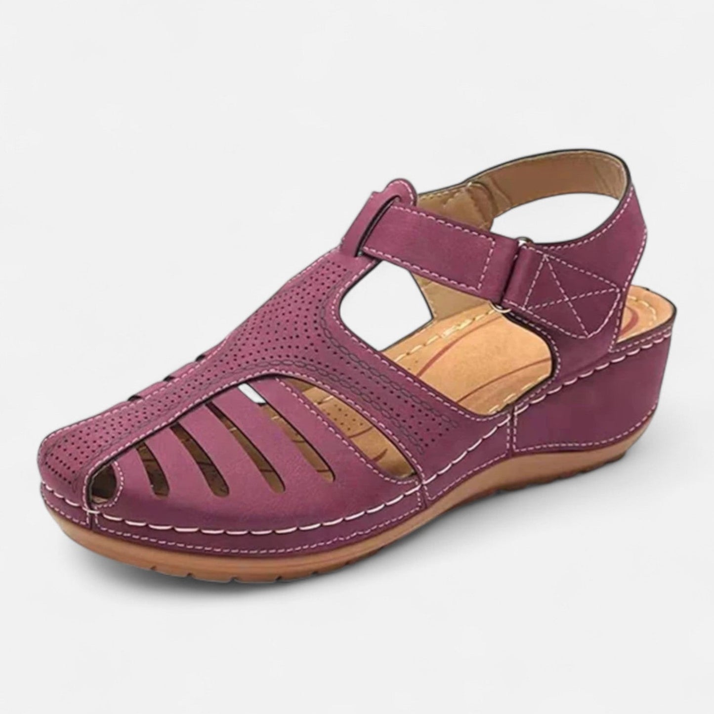 AlignFeet | Women’s Leather Cutout Sandals – Cushioned Wedge, Everyday Breathability
