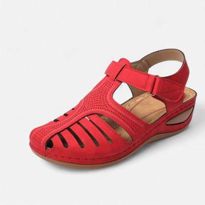AlignFeet | Women’s Leather Cutout Sandals – Cushioned Wedge, Everyday Breathability